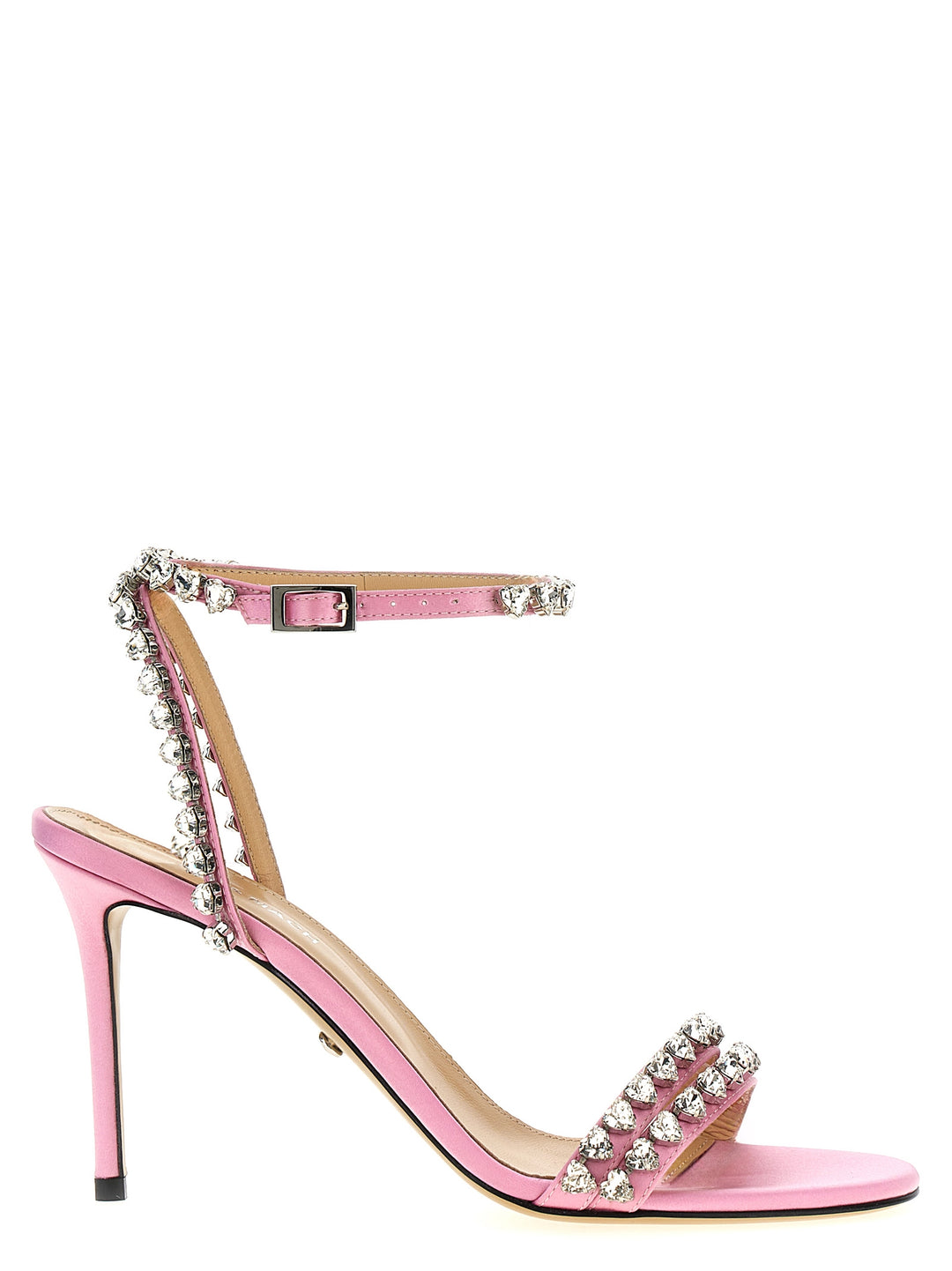 Audrey Crystal Round Toe Satin Sandals Pink