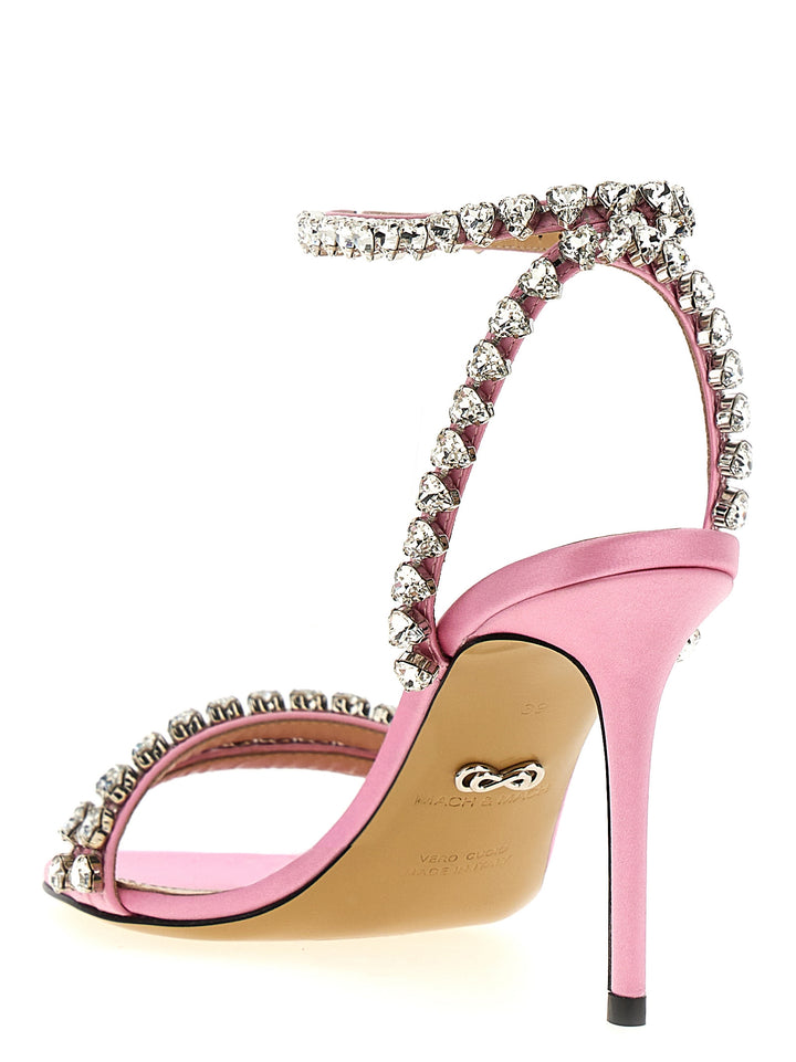 Audrey Crystal Round Toe Satin Sandals Pink