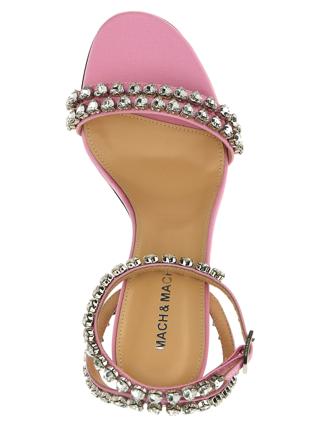 Audrey Crystal Round Toe Satin Sandals Pink