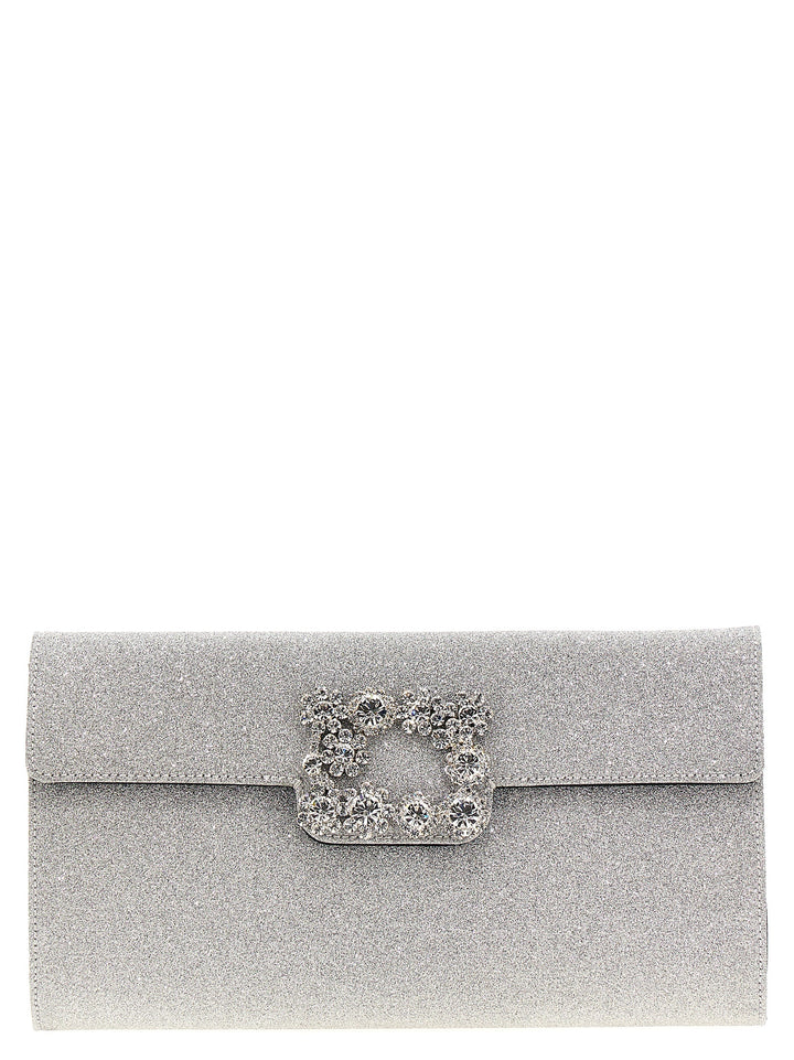 Flower Strass Clutch Silver