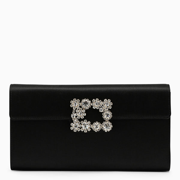 Black Satin Clutch Bag With Buckle