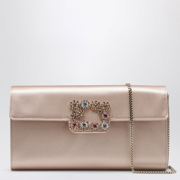 Light Pink Satin Clutch Bag With Buckle