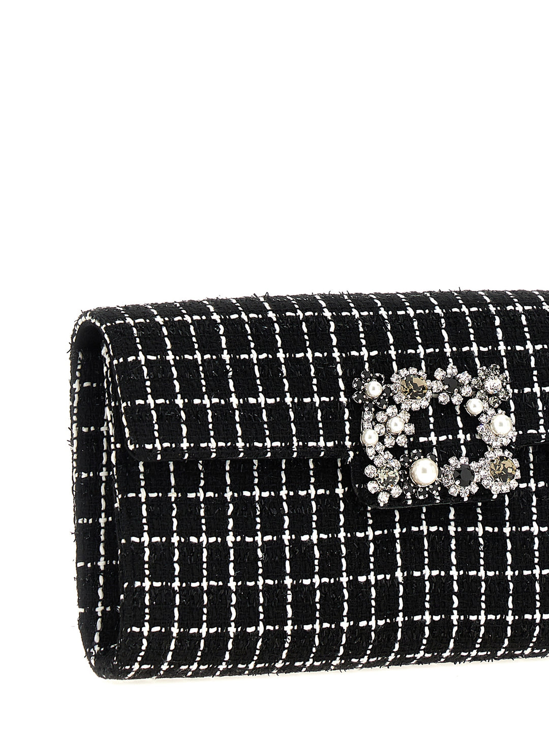 Flower Strass Clutch White/Black