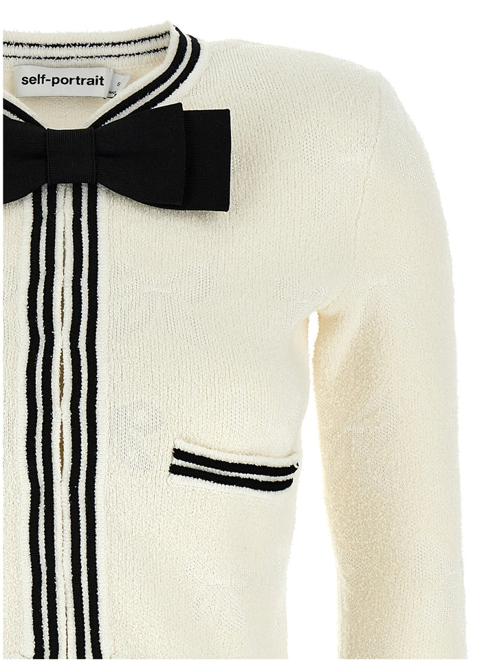 Self Portrait Cream Bow Jacquard Sweaters and Cardigans - White/Black | 563e53c3e1fd1bf761a9120bd4a7117548c18812