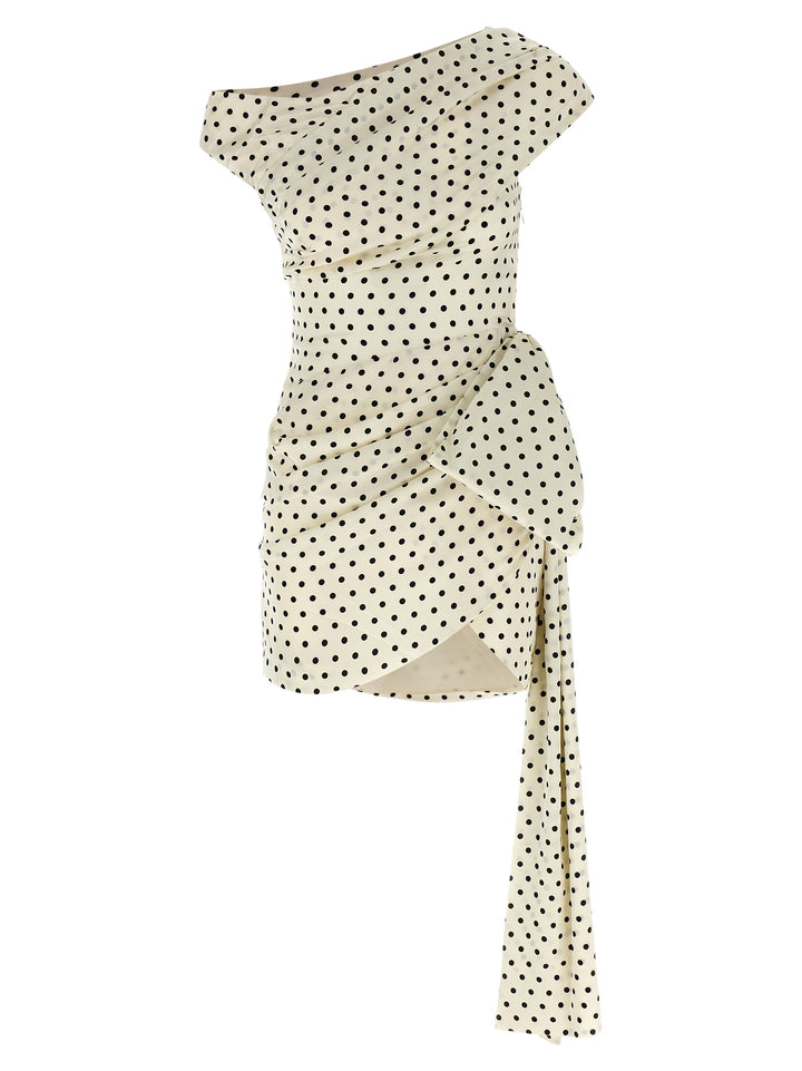 Self Portrait Polka Dot Satin Tie Side Mini Dresses - White/Black | 5d42649e99b3fbfb863157f706e21fe23e10563a