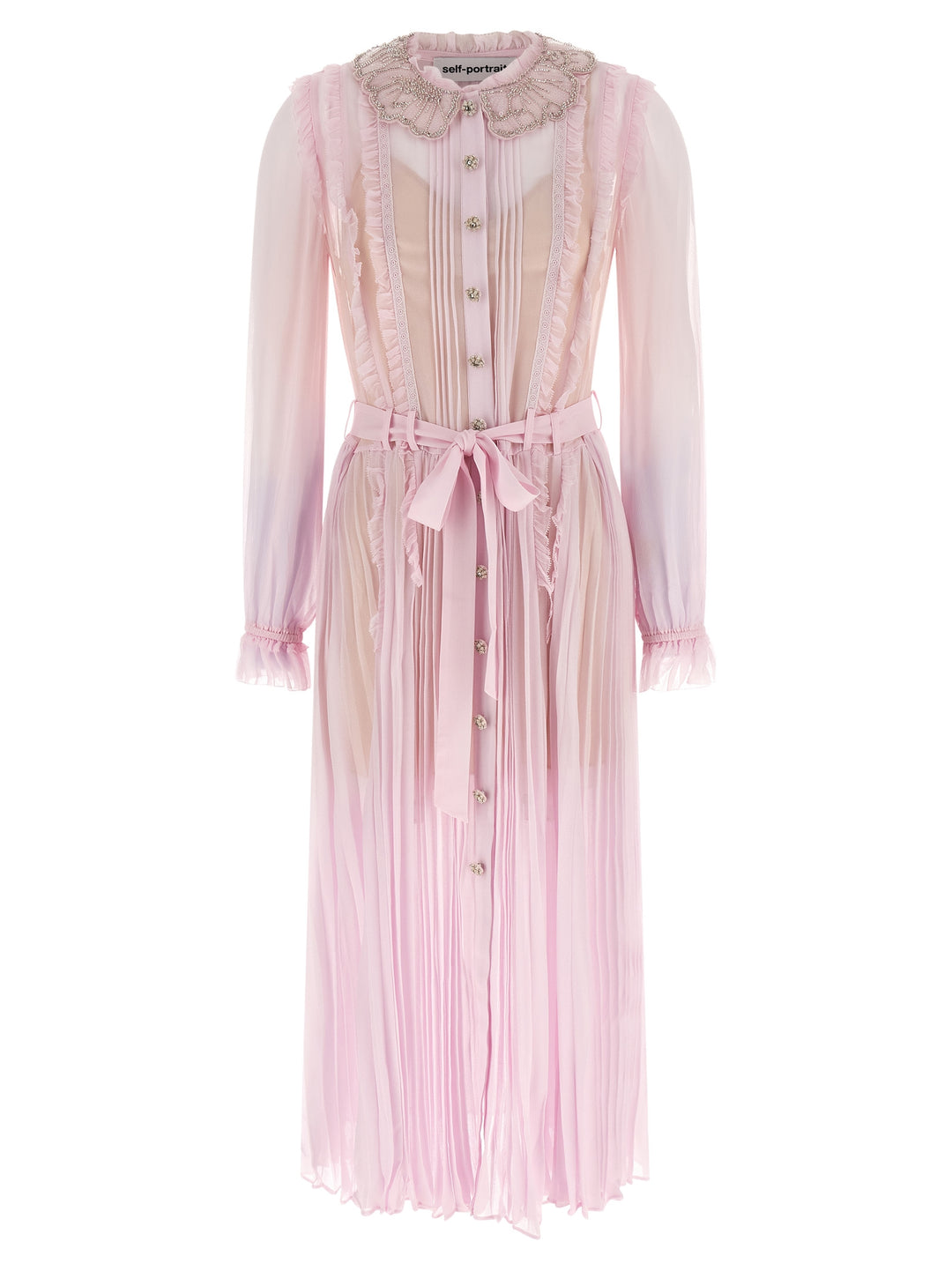 self portrait pink midi dress Self-Portrait - Pink Lace Embellished Midi Dress