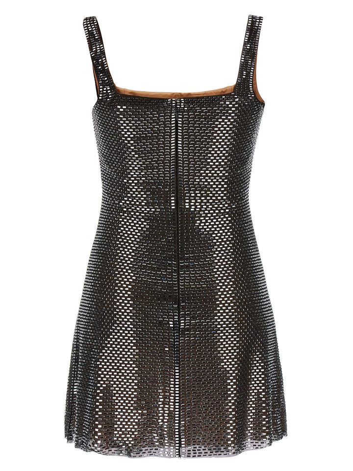 Self Portrait Gunmetal Rhinestone Mesh Mini Dresses - Gray | 568d691f0db437a720d3096e437d9efdd4fd0e2f
