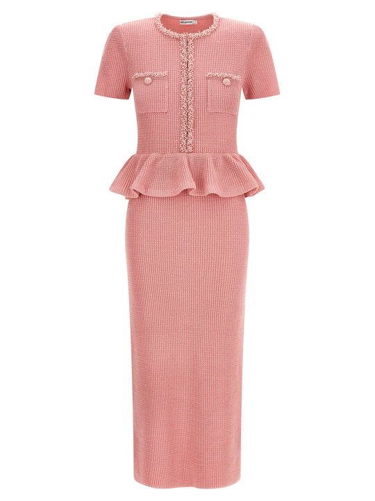 Pink Peplum Knit Midi Dresses Pink