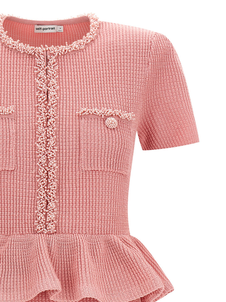 Self Portrait Pink Peplum Knit Midi Dresses - Pink | 2308c071eed654e03da9f1f90d092c079b05249a