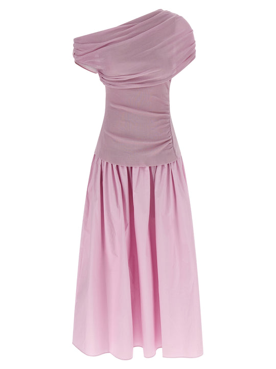 Pink Cotton Draped Knit Midi Skirts Pink