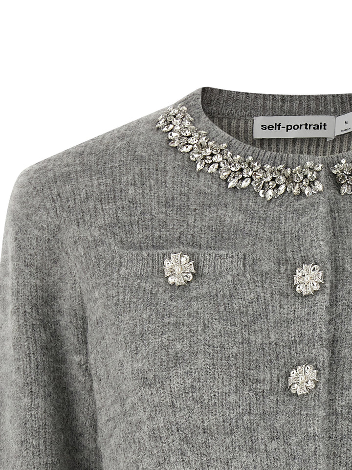 Self Portrait Grey Fluffy Crystal Trim Sweaters and Cardigans - Gray | 020aec96f5751473e569753af9e7d19709a012b2