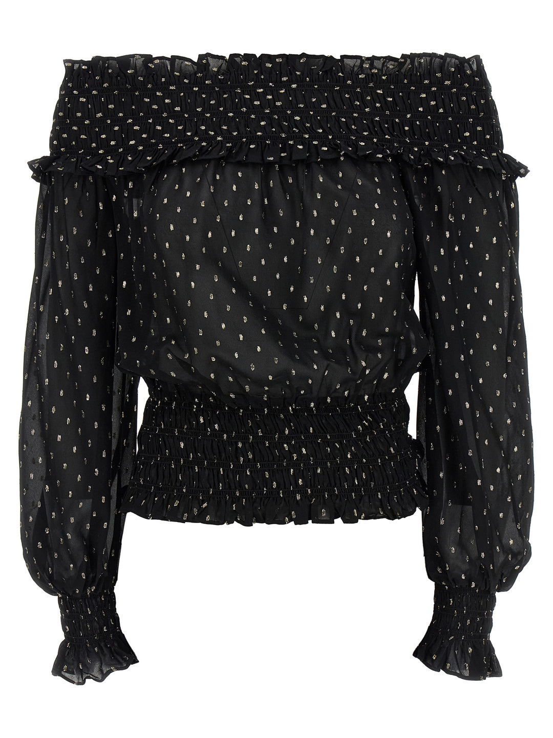 Self Portrait Black And Gold Chiffon Tops - Black | 6062c64488320dfa8da085d03065e09cb3d490c1