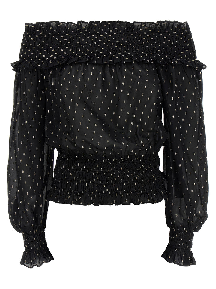 Self Portrait Black And Gold Chiffon Tops - Black | 6062c64488320dfa8da085d03065e09cb3d490c1