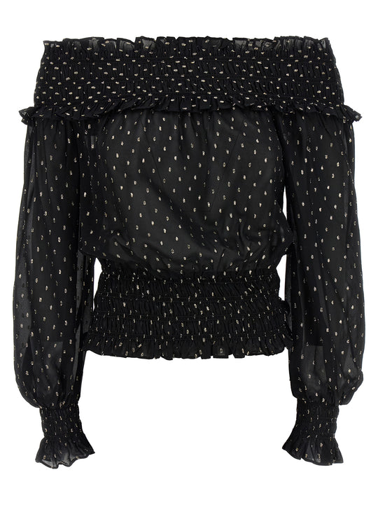 Black And Gold Chiffon Tops Black