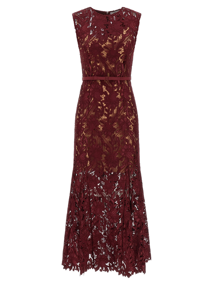Self Portrait Burgundy Guipure Lace Midi Dresses - Bordeaux | e608486cb1ec755563c48e69aaa9628deb1759b2