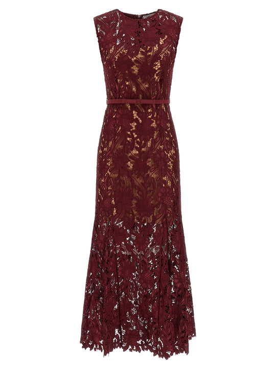 Burgundy Guipure Lace Midi Dresses Bordeaux