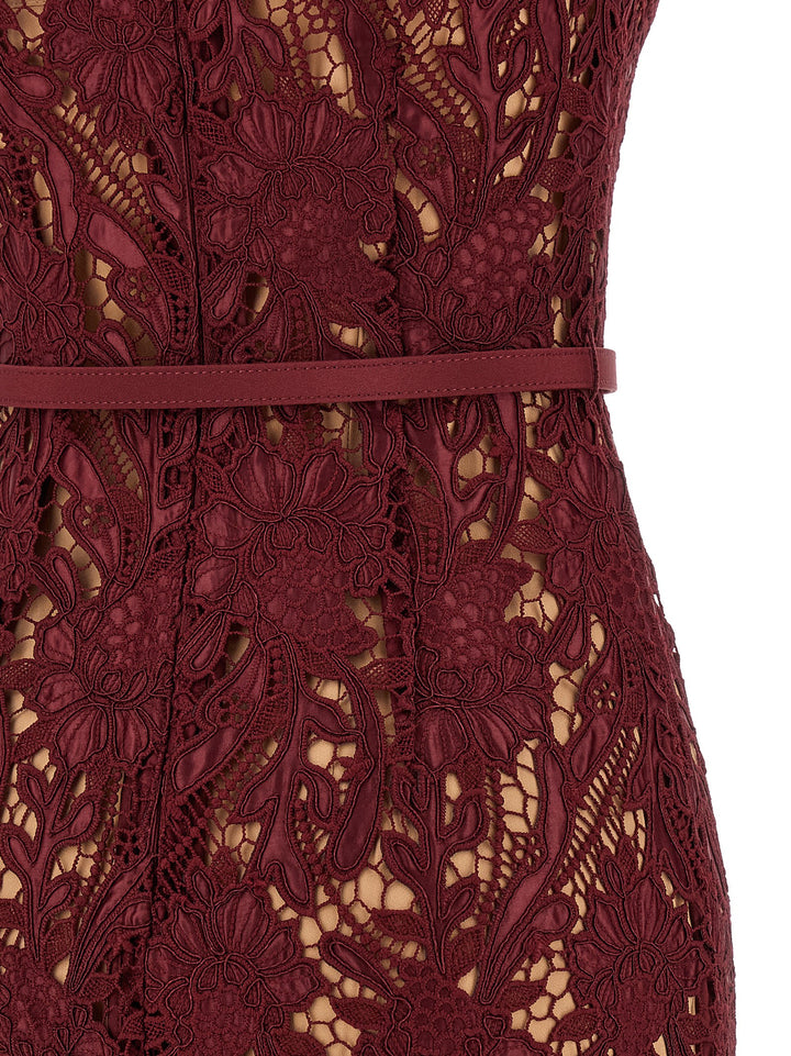 Self Portrait Burgundy Guipure Lace Midi Dresses - Bordeaux | eebec764e5925dae842723583429ba2fc70c153b