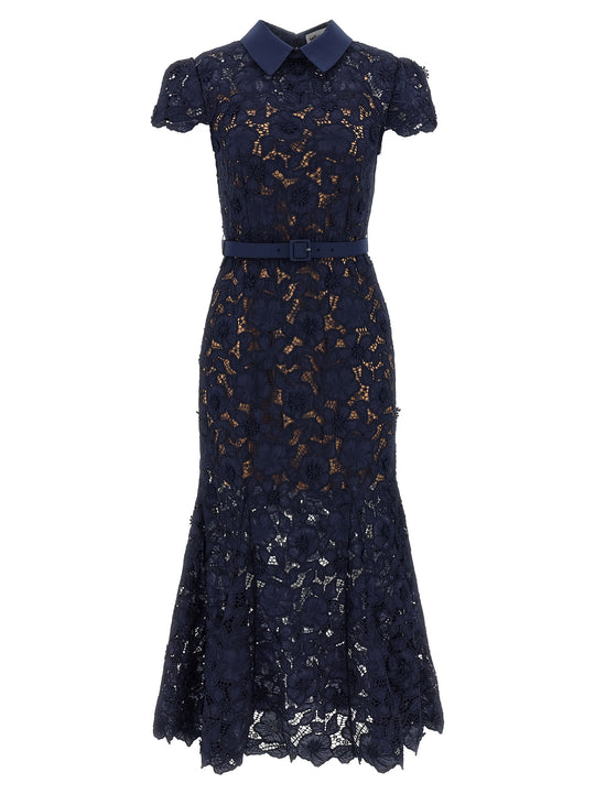 Navy Guipure Lace Midi Skirts Blue