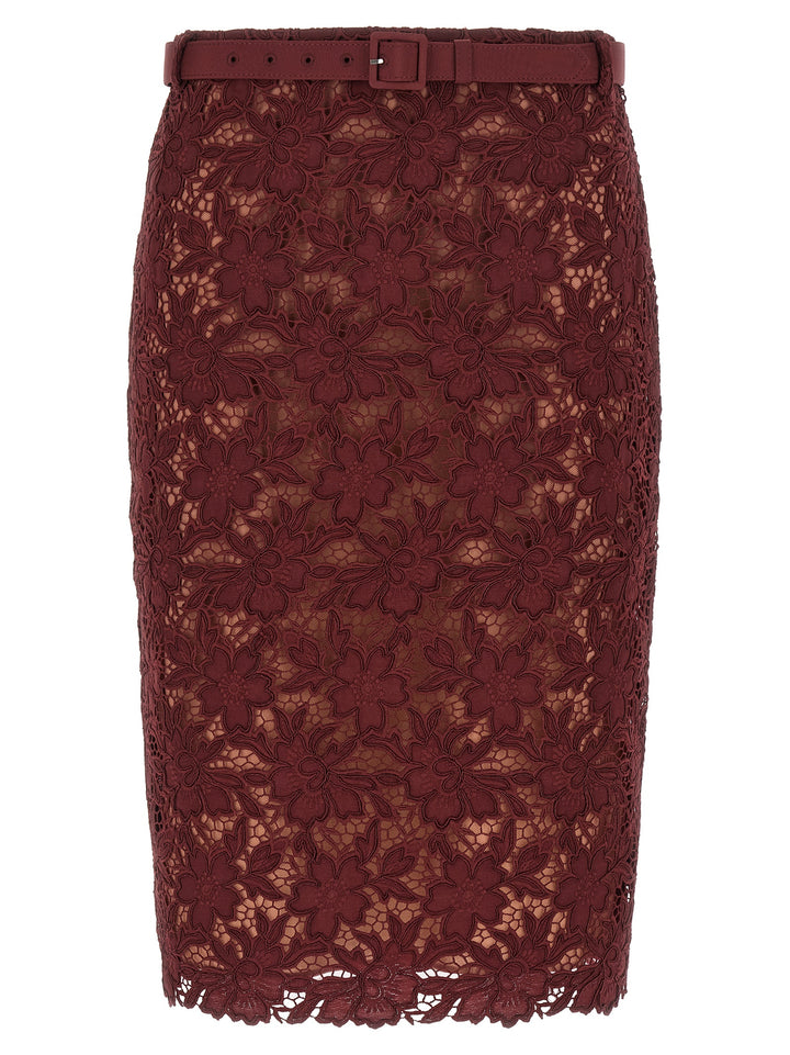 Self Portrait Burgundy Guipure Lace Midi Skirts - Bordeaux | eb29409e99c202aa0d3ba2a97c0a397c5ef8f14a