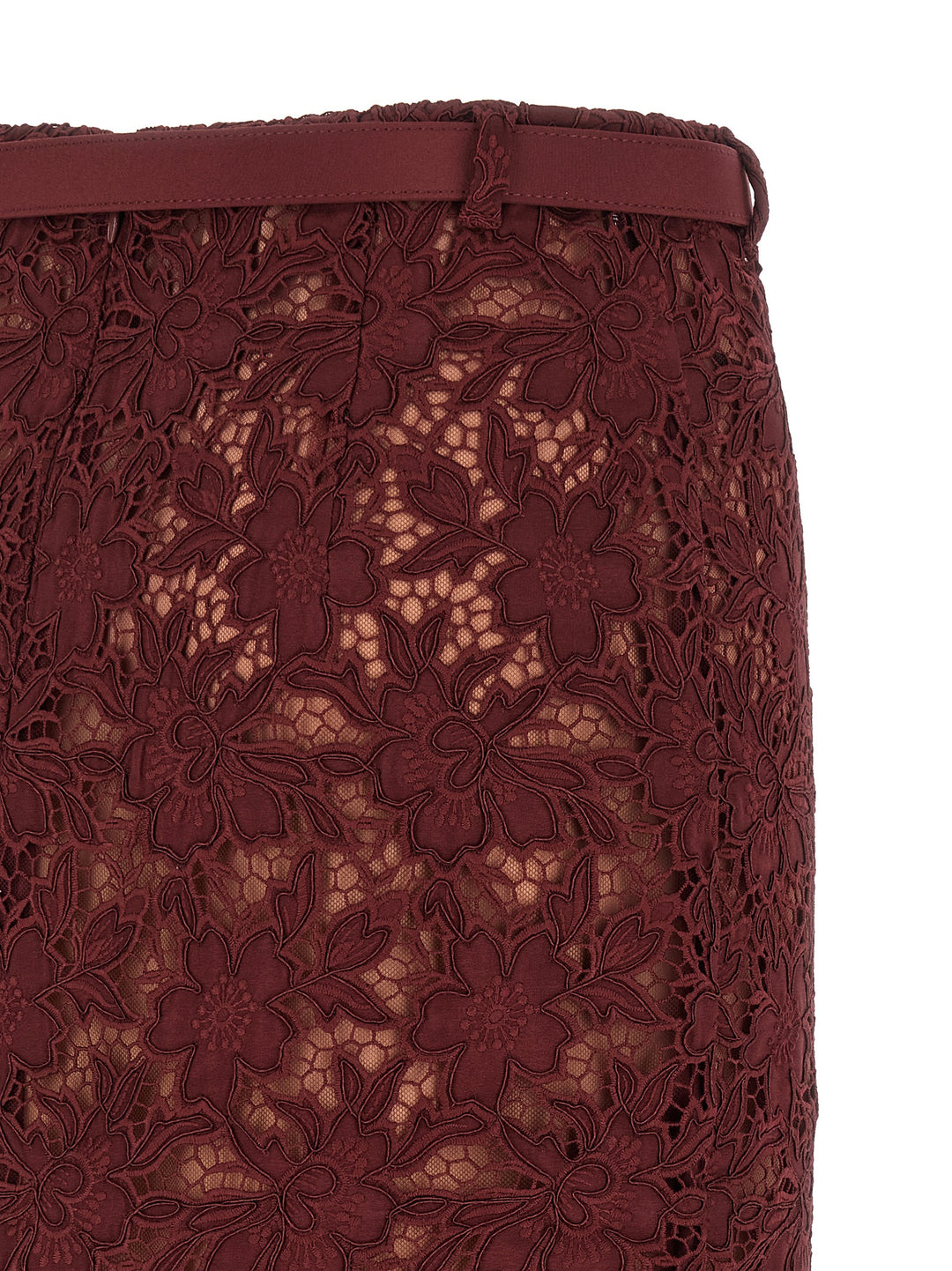 Self Portrait Burgundy Guipure Lace Midi Skirts - Bordeaux | 536539699f98877afc2540b226ce76b25d3f5986