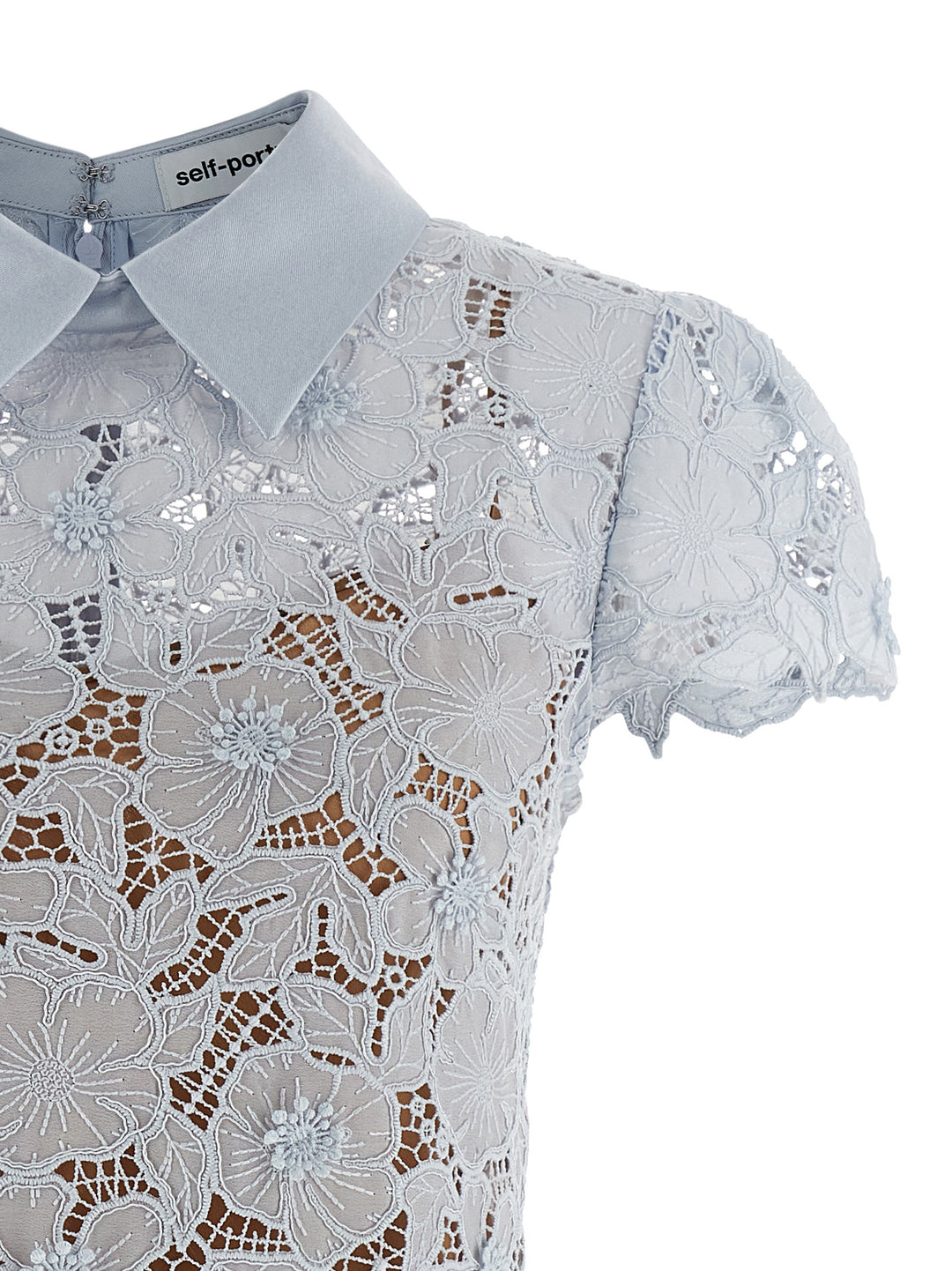 Self Portrait Blue Guipure Lace Mini Skirts - Light Blue | 27fe8833c8b0d4d72b16acd3ff4bc6103103f9a7