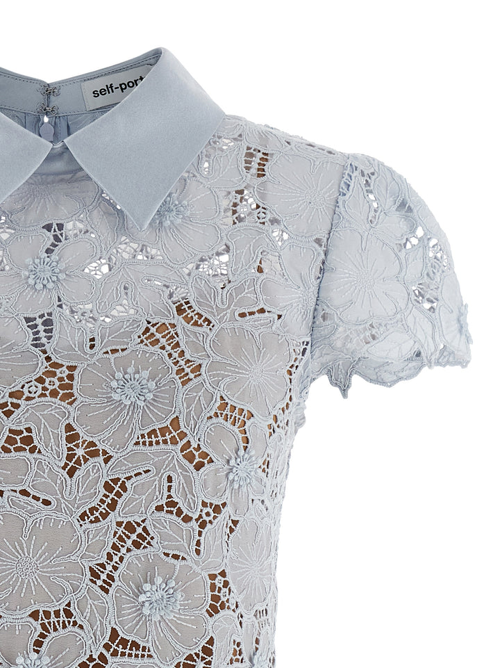 Self Portrait Blue Guipure Lace Mini Skirts - Light Blue | 27fe8833c8b0d4d72b16acd3ff4bc6103103f9a7