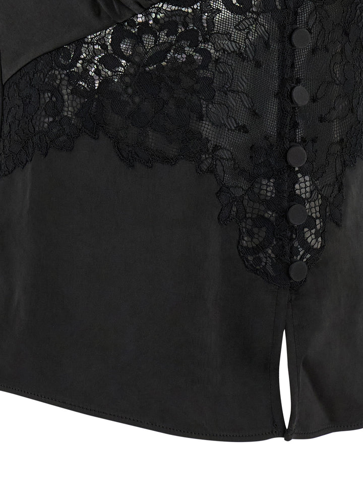 Self Portrait Black Satin Lace Tops - Black | d0cf375f1267fbb3faf54e4468a8fec1f6ea1dbd