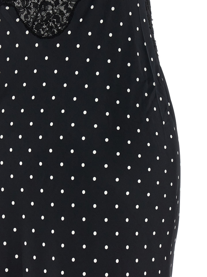 Self Portrait Polka Dot Satin Lace Maxi Dresses - White/Black | 2638648572b06c0b65da42a775ba790ef64681b3