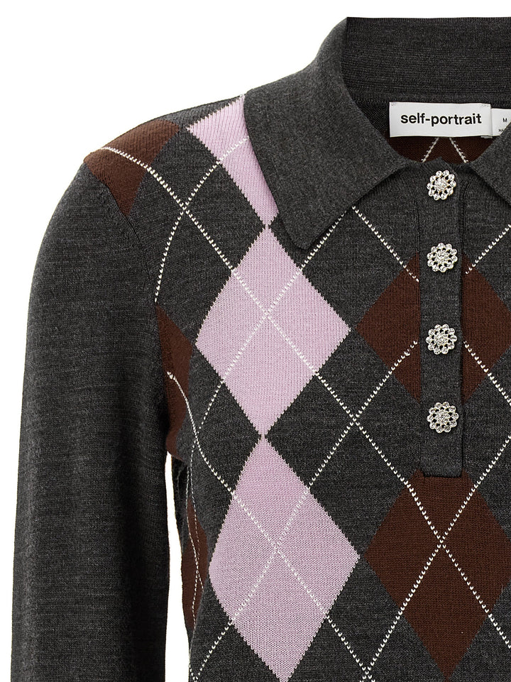 Self Portrait Grey Argyle Lightweight Sweaters and Cardigans - Gray | 4b8ee71f164c93dc400fe2f04932024759321aa2
