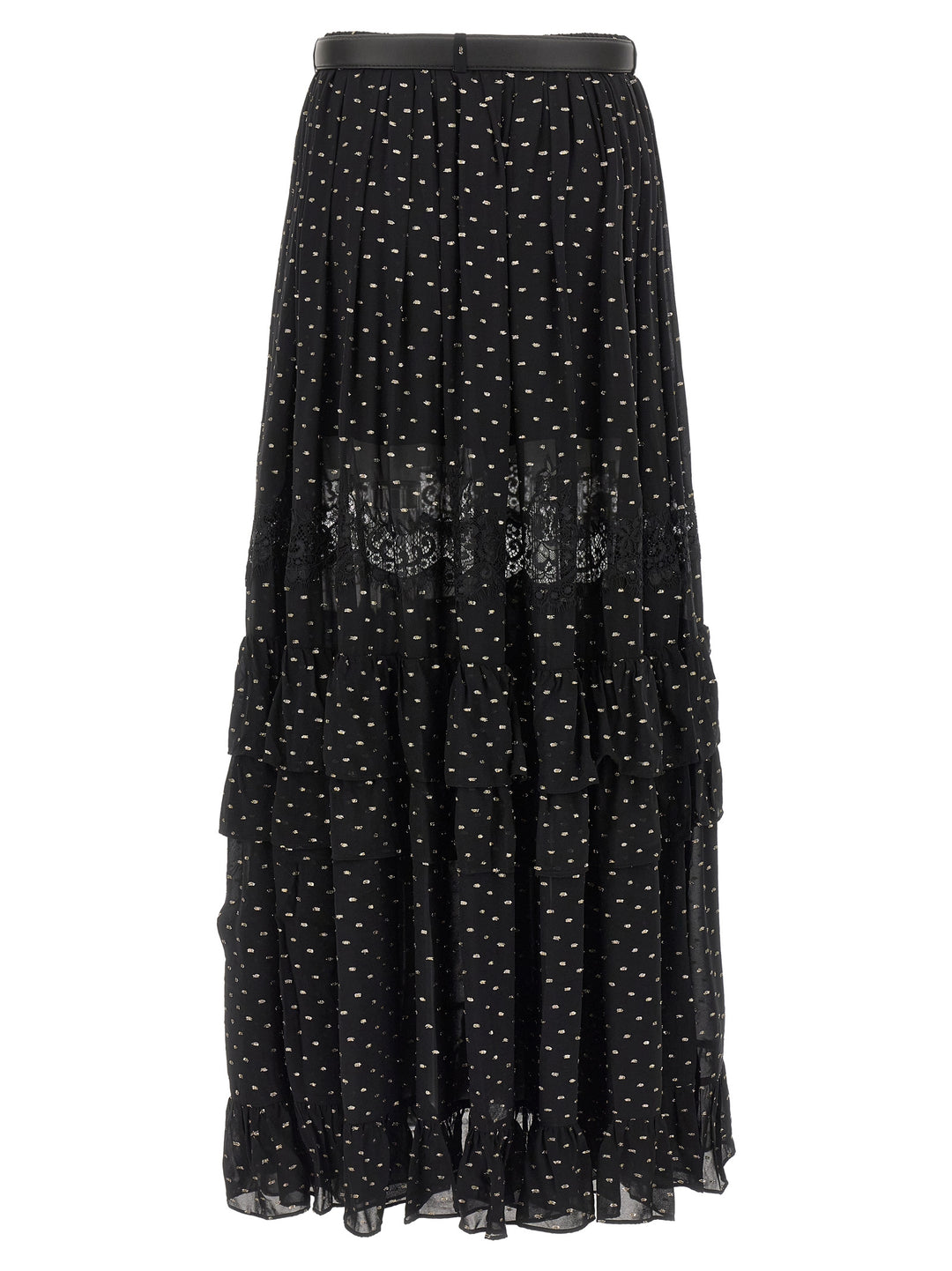 Self Portrait Black And Gold Chiffon Lace Maxi Skirts - Black | 9ac498805e05a86752499cea536071f27032c539