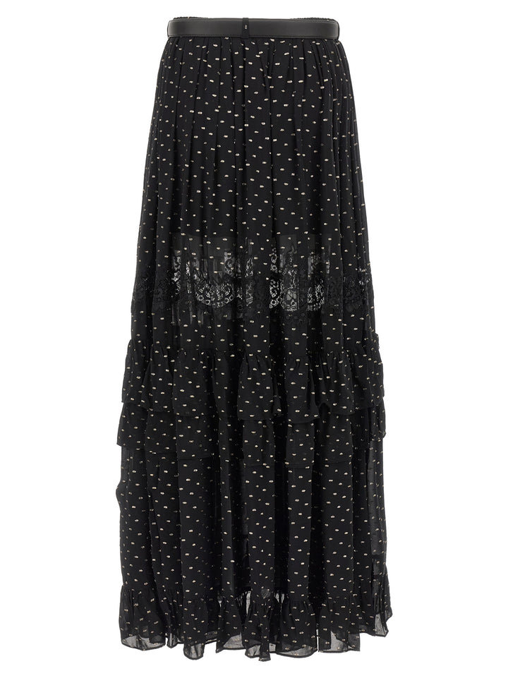 Self Portrait Black And Gold Chiffon Lace Maxi Skirts - Black | 9ac498805e05a86752499cea536071f27032c539