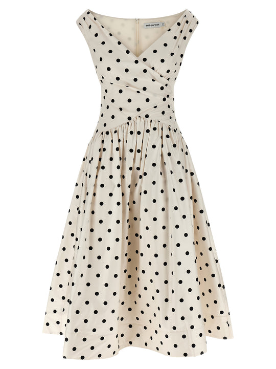 Cream Polka Dot Cotton Midi Dresses White/Black