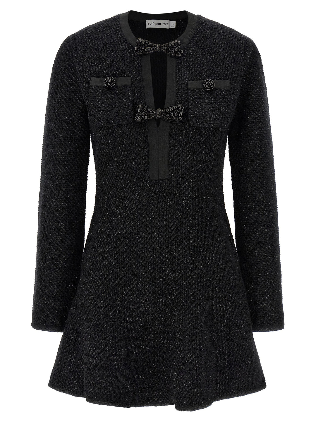 Self Portrait Black Sequin Knit Mini Dresses - Black | 09e1dbcc565ac37e11edbcecd32f8f0c898c3f3d