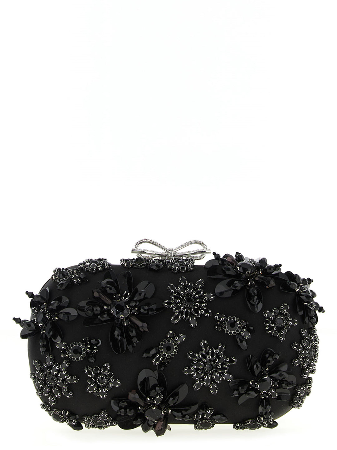 Self Portrait Black Satin Floral Crystal Clutch - Black | df1ac7b413d2e06bc3e23c9845527f995c0675db