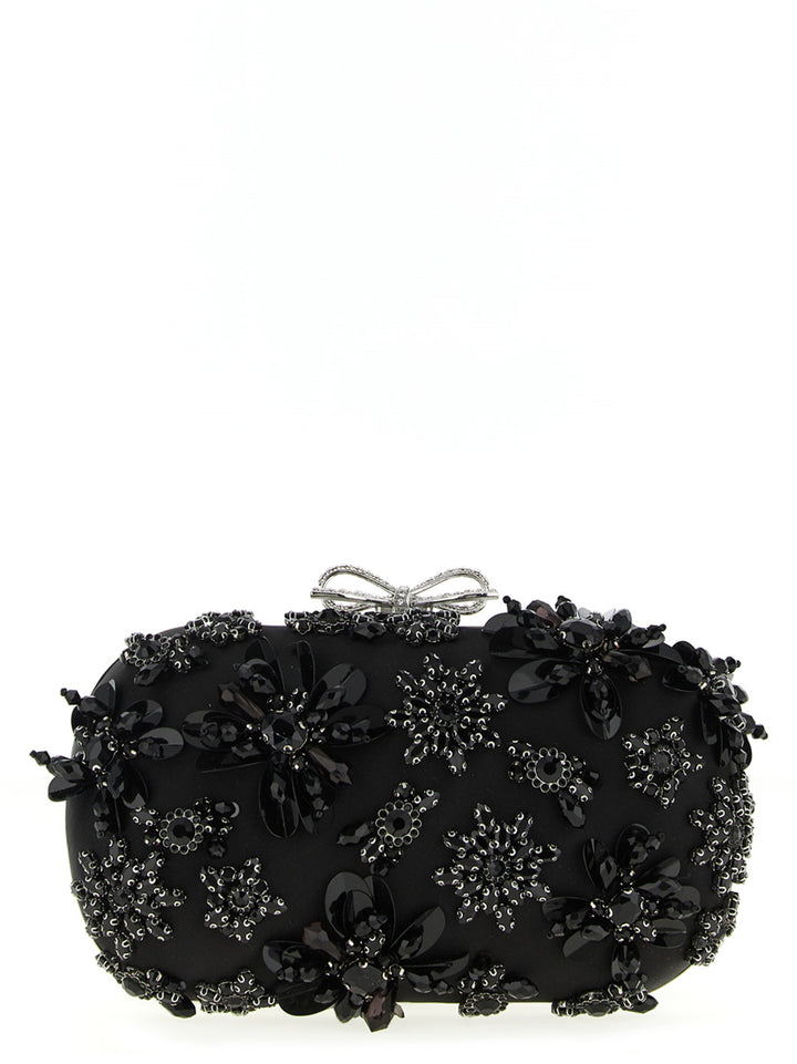 Self Portrait Black Satin Floral Crystal Clutch - Black | df1ac7b413d2e06bc3e23c9845527f995c0675db