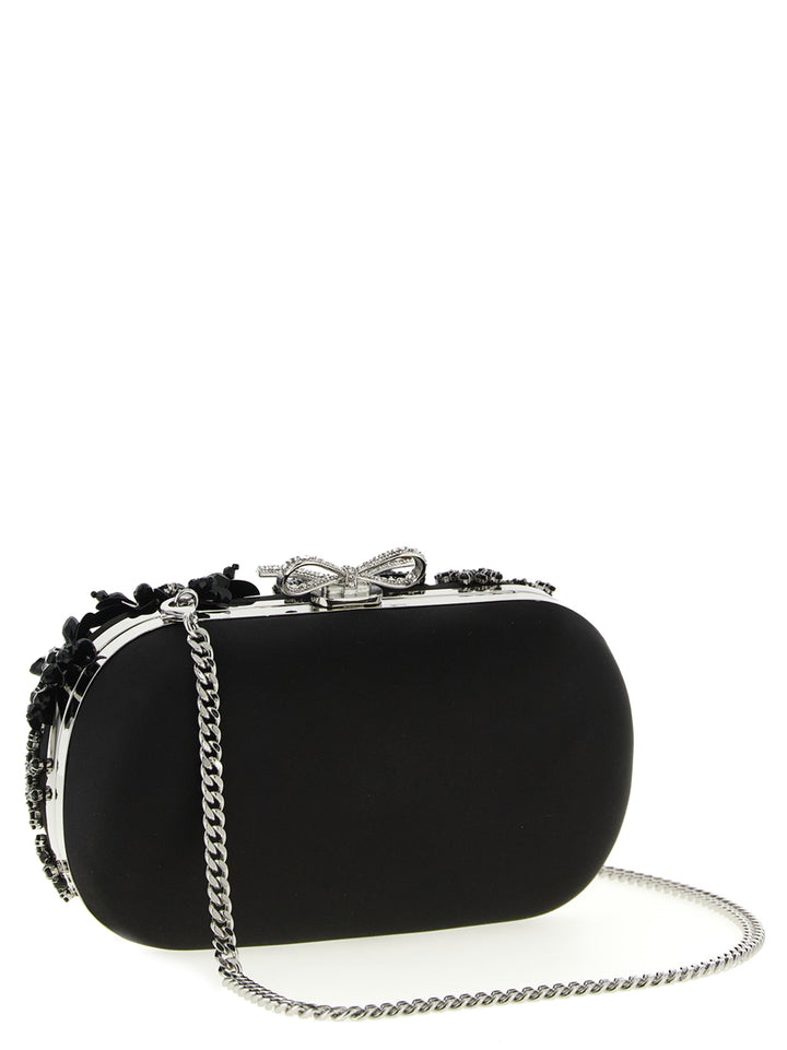 Self Portrait Black Satin Floral Crystal Clutch - Black | f0e5072cb31908d11e756a21df2a3ba20a1fe2e0