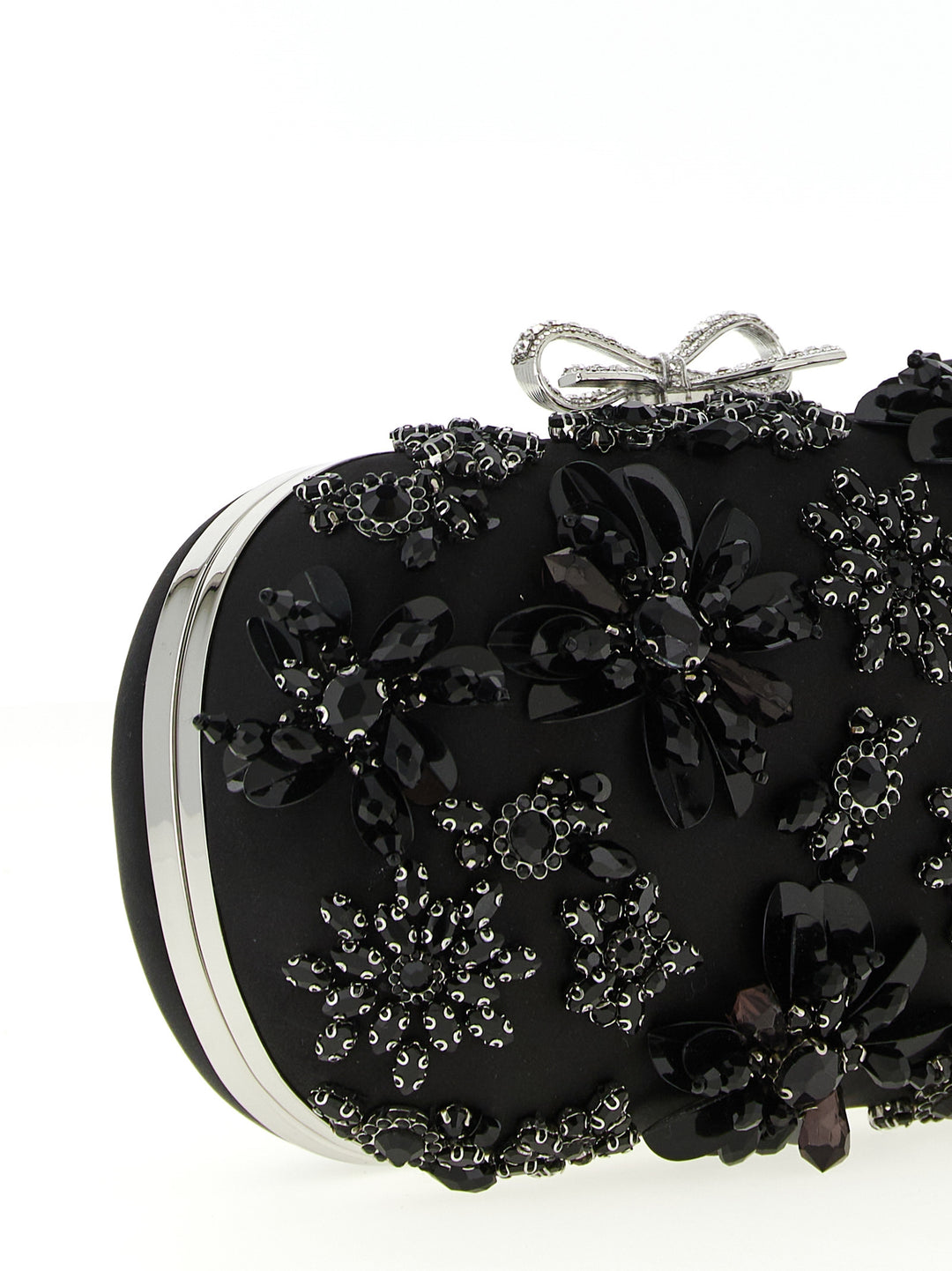 Self Portrait Black Satin Floral Crystal Clutch - Black | cd7c6638b127e5cf2e2bb26f4920b9e58190a1d3