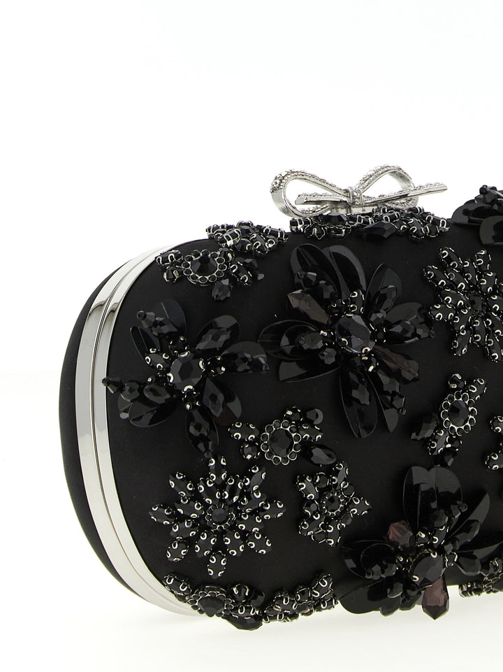 Self Portrait Black Satin Floral Crystal Clutch - Black | cd7c6638b127e5cf2e2bb26f4920b9e58190a1d3
