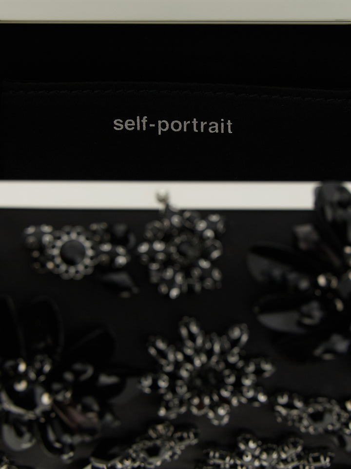 Self Portrait Black Satin Floral Crystal Clutch - Black | a4263b0b315940d9372f61d230ecc8fb79d14677