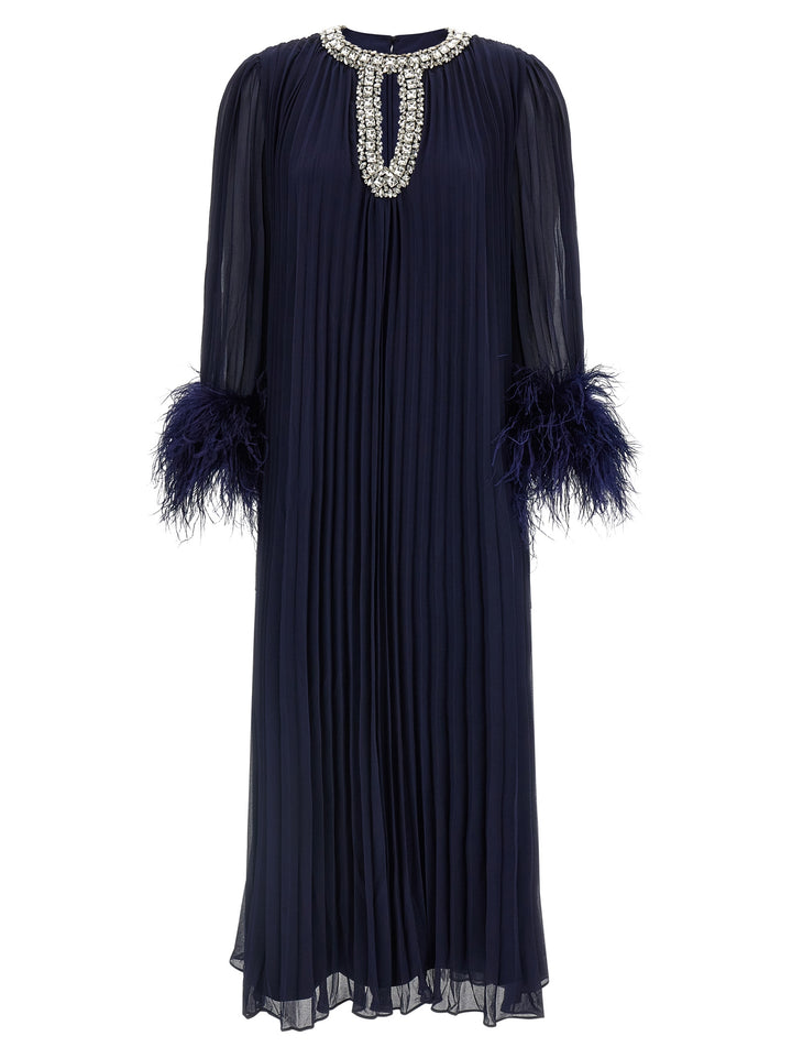 Self Portrait Navy Chiffon Feather Midi Dresses - Blue | 0405e9fa4ae130e6795e495edf861153a90ec0a3