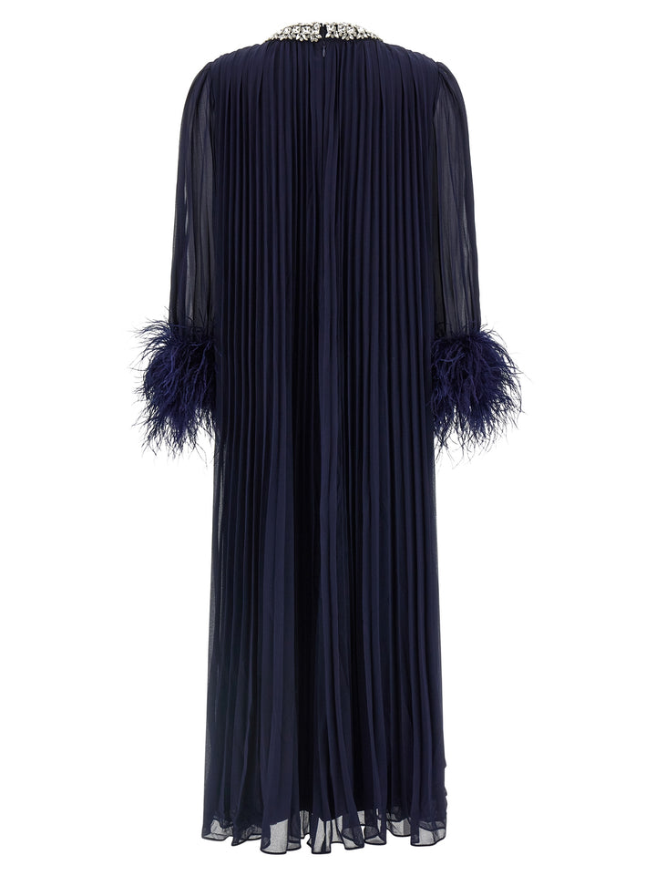 Self Portrait Navy Chiffon Feather Midi Dresses - Blue | 635f7fc4c877ef77ed2fb5cc381e9e6b5c7c3131