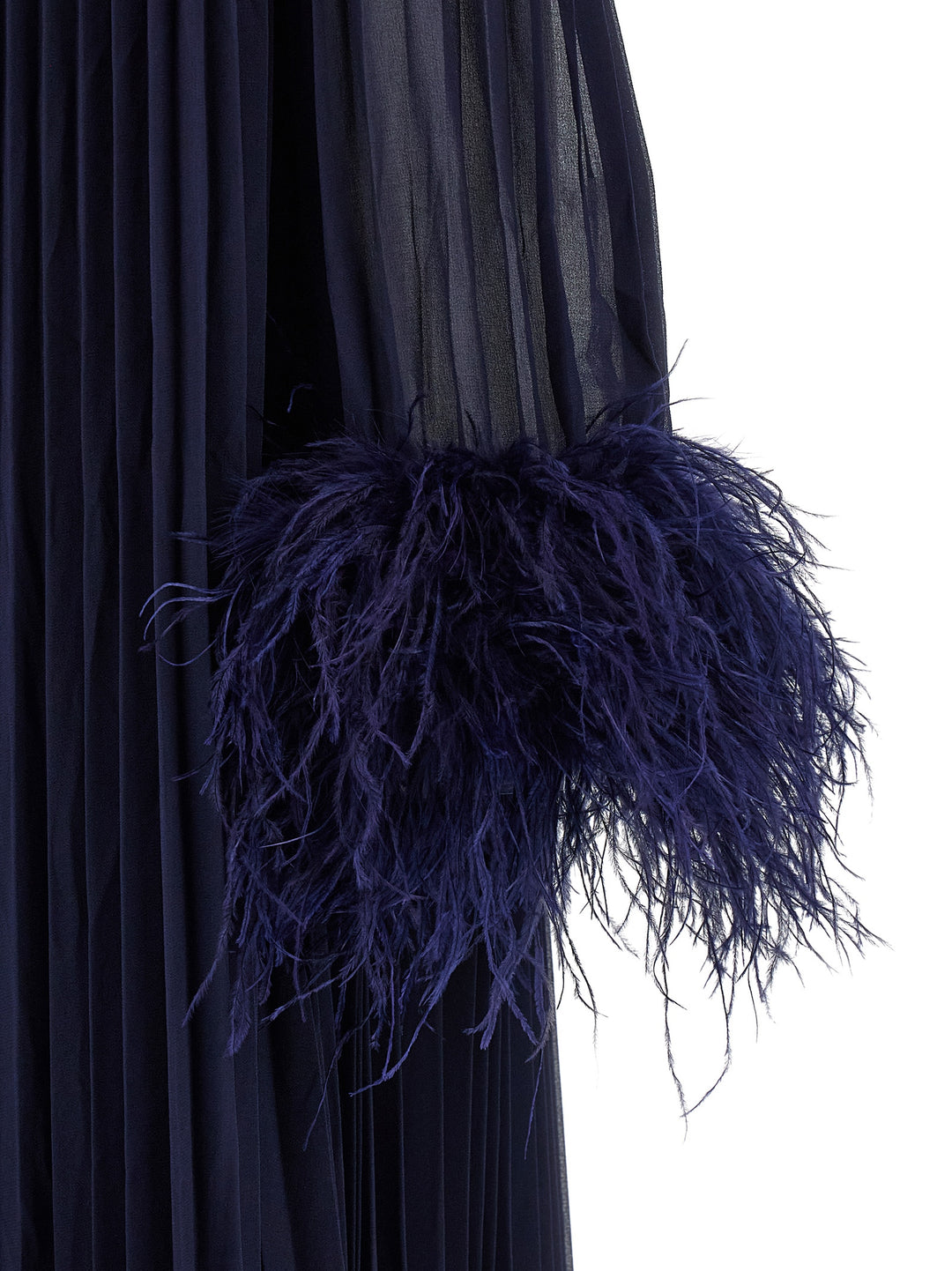 Self Portrait Navy Chiffon Feather Midi Dresses - Blue | d44e0388c2b18e9f85f5e01d033a180569d406d0