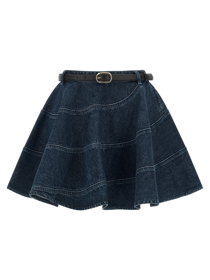 Self Portrait Flared Denim Mini Skirts - Blue | 2a040bc6236c613ec853339658a5370534180088