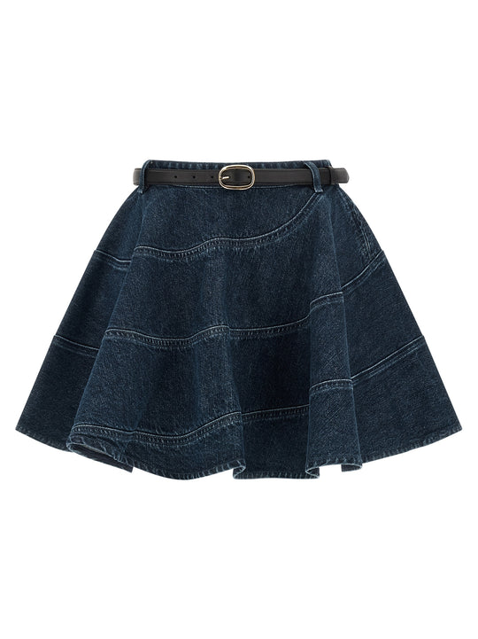 Flared Denim Mini Skirts Blue