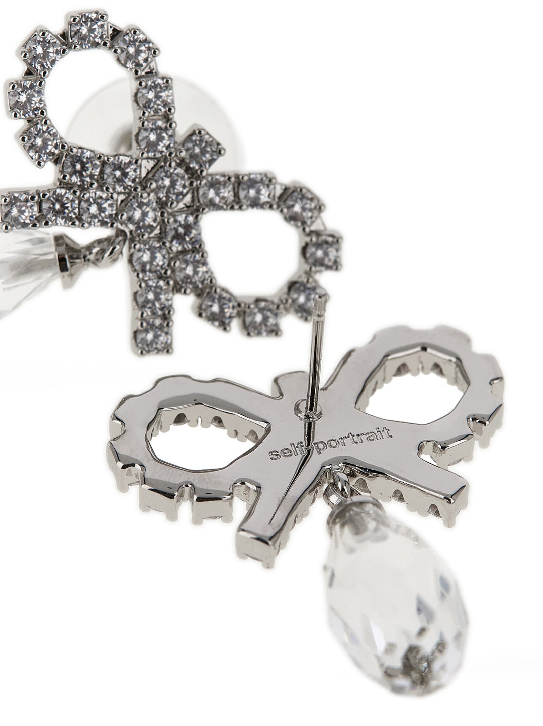 Self Portrait Bow Crystal Droplet Jewelry - Silver | e17b06e726a940b0e8d0fe0829cc0eaaa6a039e9