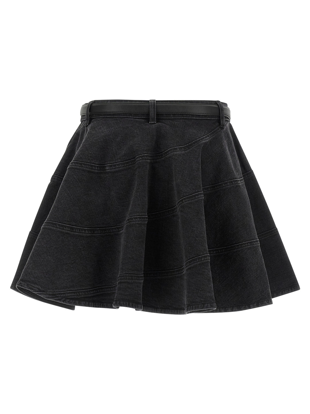 Self Portrait Black Flared Denim Mini Skirts - Black | 770c6aee0ffa6bf4c40b8cac777e832da9e1bc4a