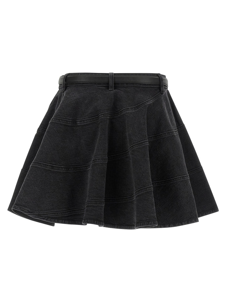 Self Portrait Black Flared Denim Mini Skirts - Black | 770c6aee0ffa6bf4c40b8cac777e832da9e1bc4a