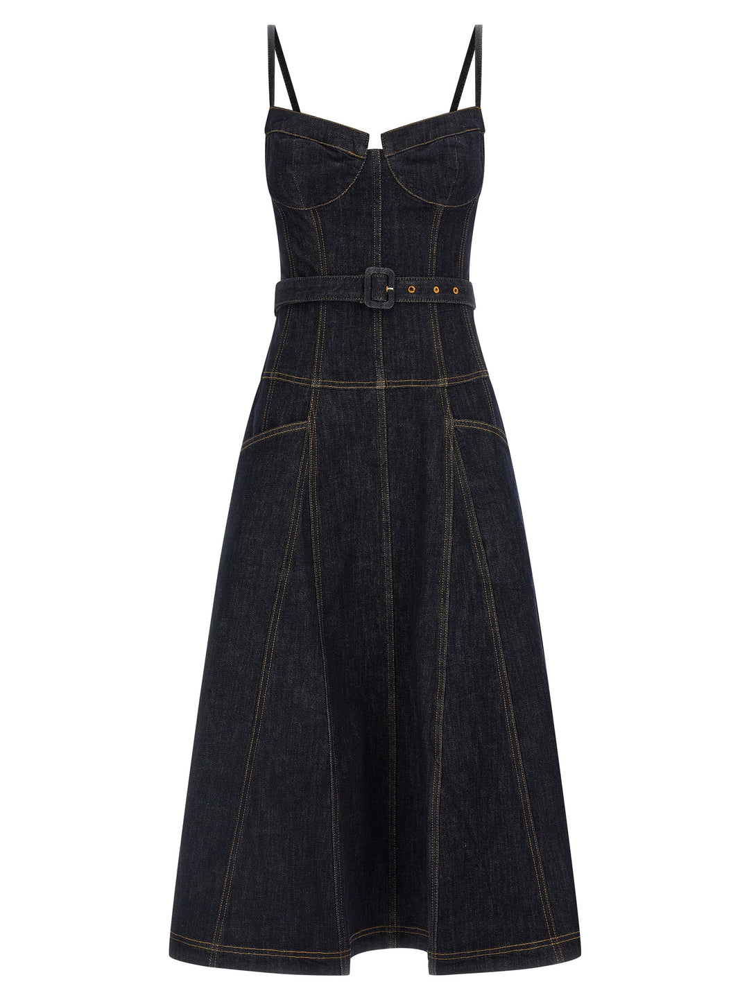 denim flared dress for women Indigo Cotton V-Neck Denim Dress, Flared Dress with Pockets