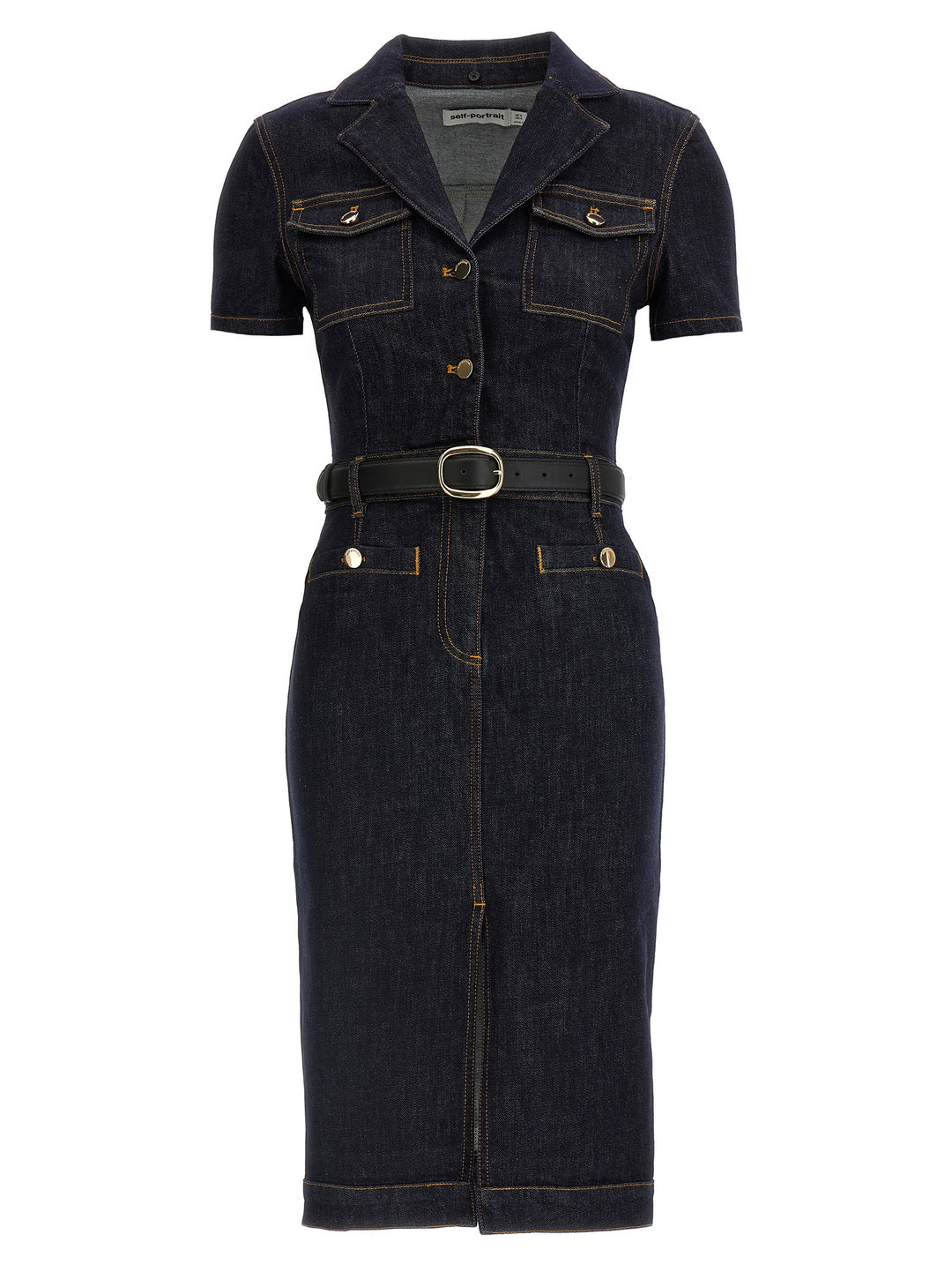 Self Portrait Indigo Denim Midi Skirts - Blue | 30e882628f0e915fdcaea84413d36a438a7bbf43