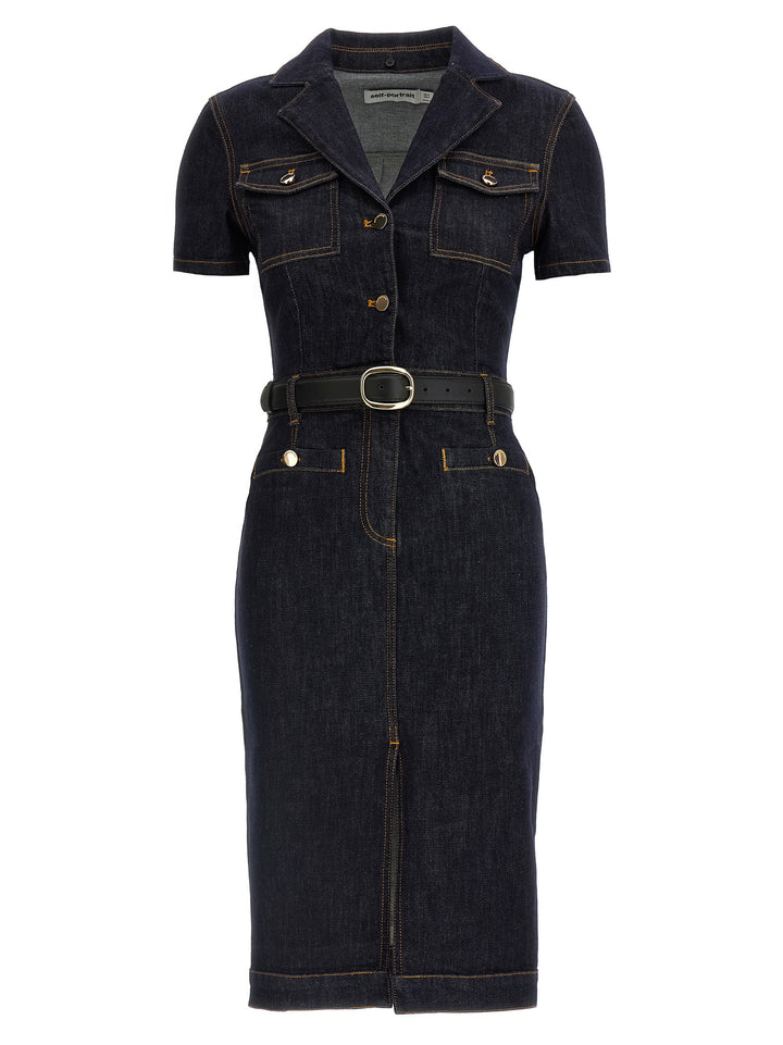 Self Portrait Indigo Denim Midi Skirts - Blue | 30e882628f0e915fdcaea84413d36a438a7bbf43